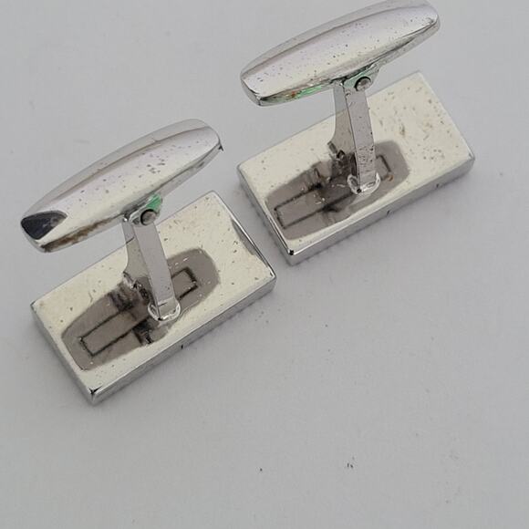 Yves Saint Laurent YSL Silver Tone Rectangle Logo Cufflinks Designer Geometric - Picture 4 of 6
